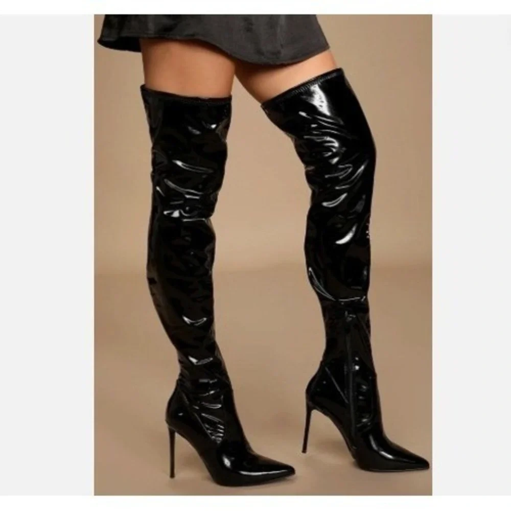 Steve Madden Black Patent Over-the-Knee Stiletto Boots